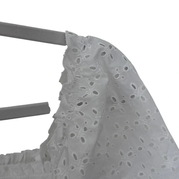 Love Tree White Eyelet Crop Top Smocked Square Neck Long Sleeve Coquette Large - Picture 4 of 13